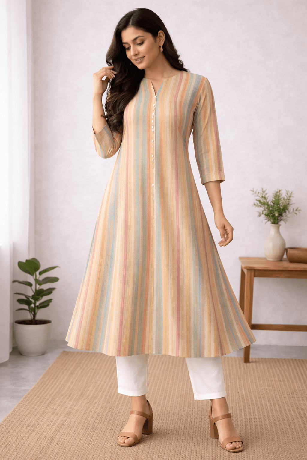 Multi-Color Striped Linen Blend Fabric M05 - (58-Inch Pana)