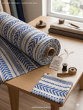Premium Blue Geometric Chevron Cotton Fabric M02 – 48" Width | Ethnic Handloom Style (Sold by Meter)