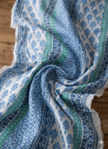 Premium Cotton Block Print Fabric Mo6 (56 Inch) – Indigo & Turquoise Floral Stripes