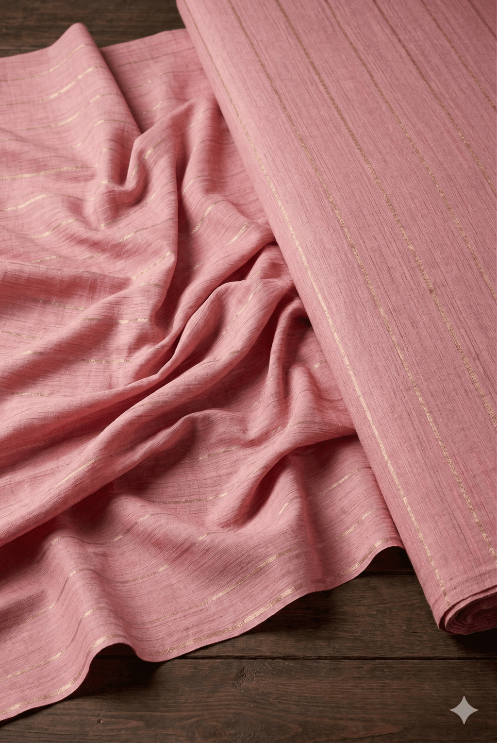 Premium Slub Cotton Fabric M07 (44 Inch (Standard Pana).) – Rose Pink with Golden Pinstripes
